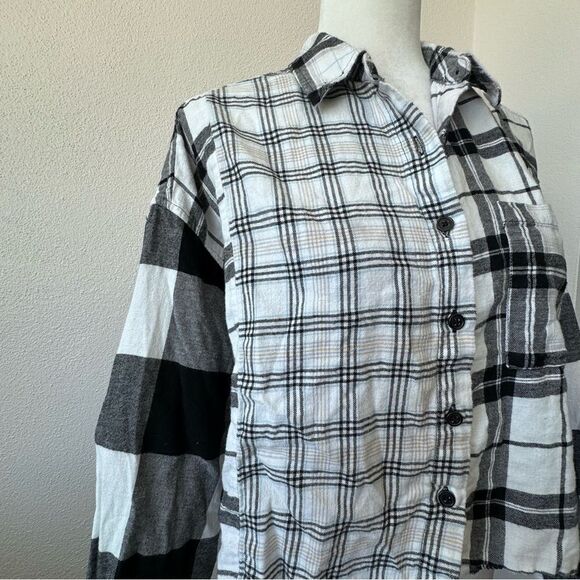 Forever 21 Flannel Cropped Plaid Shirt 100% Cotton Long Sleeve SZ M - Picture 6 of 13